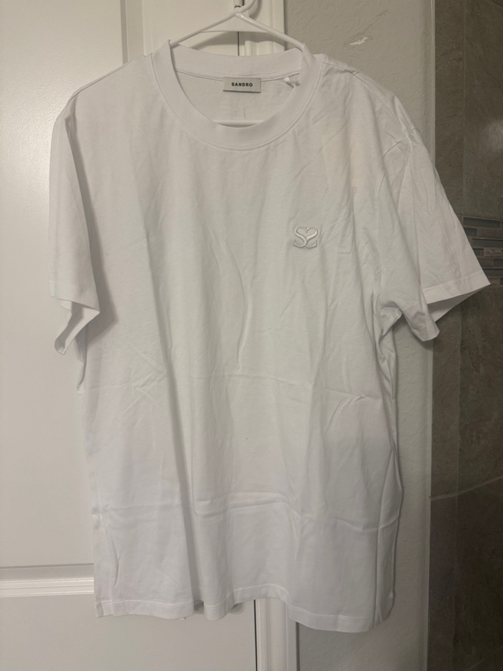 Sandro White Short Sleeve Logo Crewneck Tee